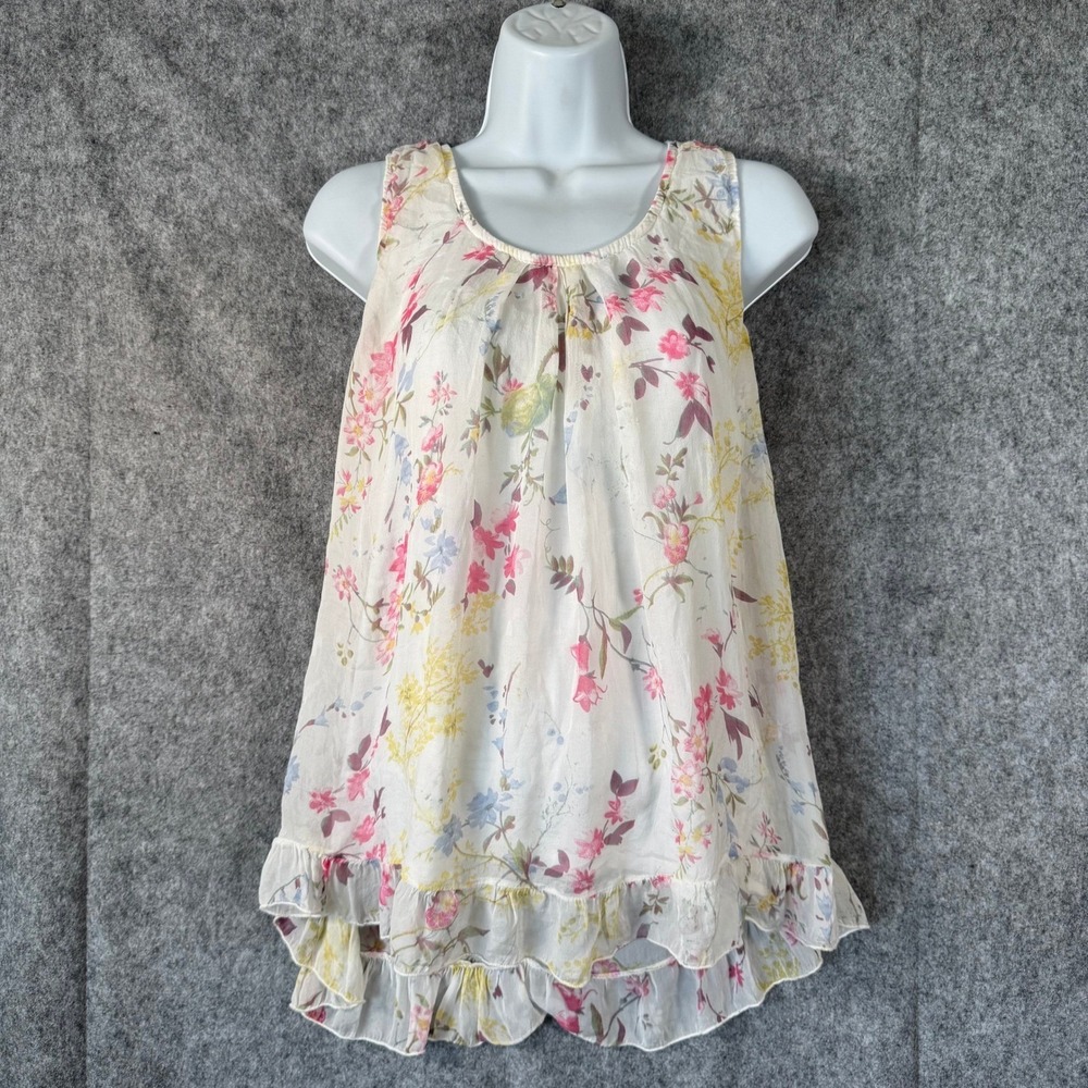 Tendenze Italy Floral Silk Ruffle Sleeveless Top Size M Fairycore Romantic